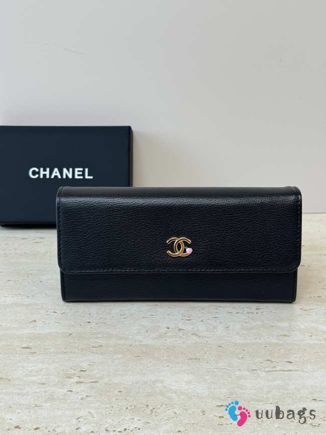 Uubags Chanel wallet grain-effect goatskin, glass enamel & gold-colored metal in black 19.5x10.5x3.5cm - 1