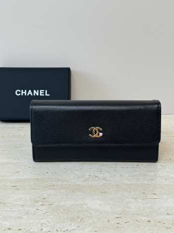 Uubags Chanel wallet grain-effect goatskin, glass enamel & gold-colored metal in black 19.5x10.5x3.5cm