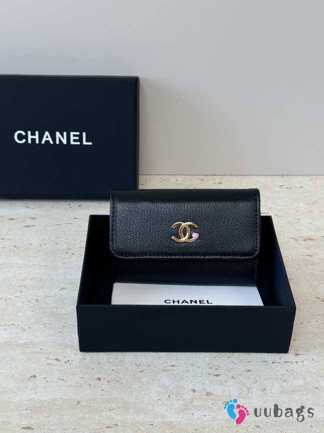 Uubags Chanel Card Holder Grained Goatskin, Enamel & Gold-Tone Metal In Black 7.5x11.3x2.1cm - 1