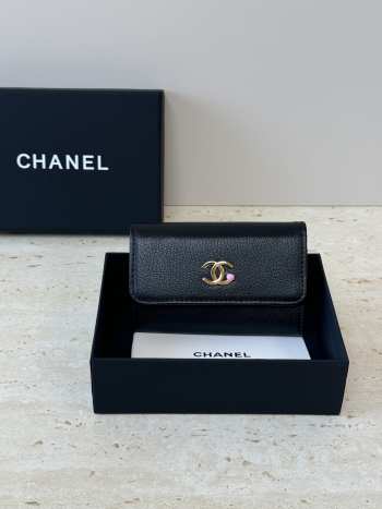 Uubags Chanel Card Holder Grained Goatskin, Enamel & Gold-Tone Metal In Black 7.5x11.3x2.1cm
