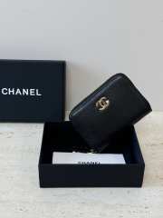Uubags Chanel Gold CC Logo Pink Enamel Heart Buckle Black Wallet 10.9x7.6cm - 5