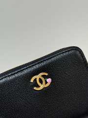 Uubags Chanel Gold CC Logo Pink Enamel Heart Buckle Black Wallet 10.9x7.6cm - 4