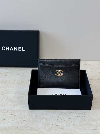 Uubags Chanel card case grained goatskin leather, enamel & gold-colored metal in black 6.2x10x0.5cm