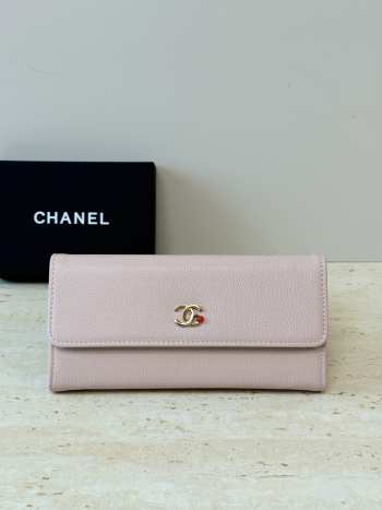 Uubags Chanel wallet grain-effect goatskin, glass enamel & gold-colored metal in pink 19.5x10.5x3.5cm