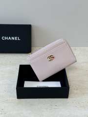 Uubags Chanel classic card holder with zipper closure grain-effect goatskin, glass enamel & gold-colored metal in pink 8.5x13.3x2.9cm - 5