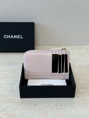 Uubags Chanel classic card holder with zipper closure grain-effect goatskin, glass enamel & gold-colored metal in pink 8.5x13.3x2.9cm - 2