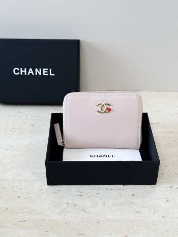 Uubags Chanel Gold CC Logo Pink Enamel Heart Buckle Pink Wallet 10.9x7.6cm