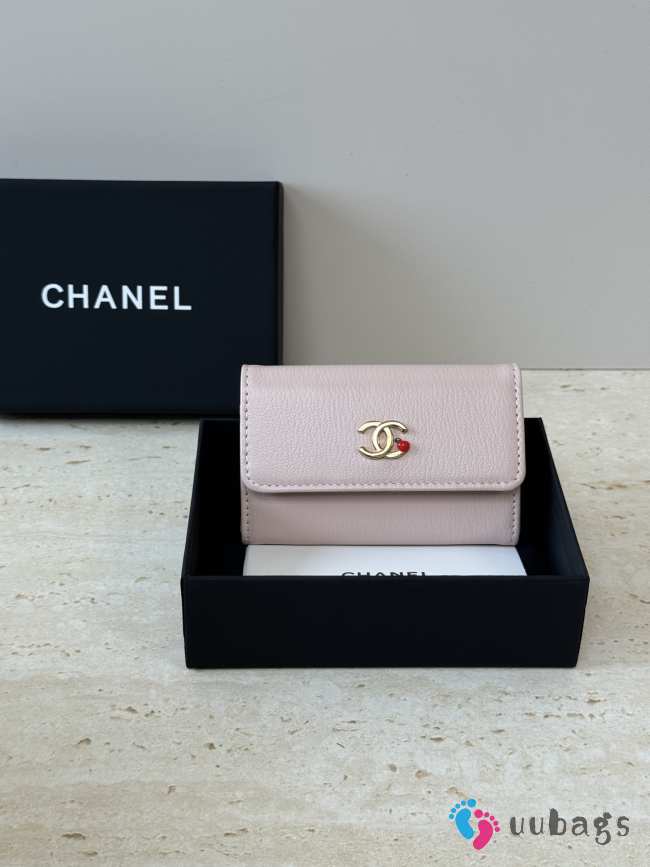 Uubags Chanel Card Holder Grained Goatskin, Enamel & Gold-Tone Metal In Pink 7.5x11.3x2.1cm - 1