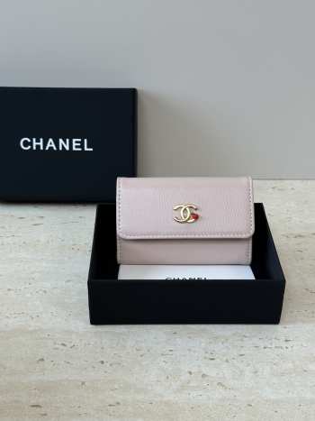 Uubags Chanel Card Holder Grained Goatskin, Enamel & Gold-Tone Metal In Pink 7.5x11.3x2.1cm