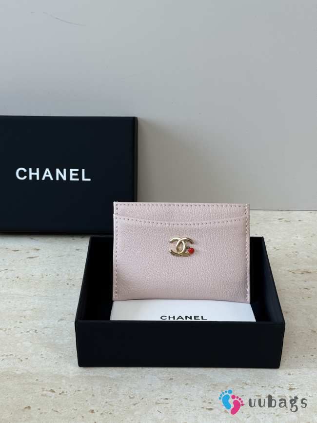 Uubags Chanel card case grained goatskin leather, enamel & gold-colored metal in pink 6.2x10x0.5cm - 1