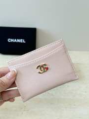Uubags Chanel card case grained goatskin leather, enamel & gold-colored metal in pink 6.2x10x0.5cm - 6