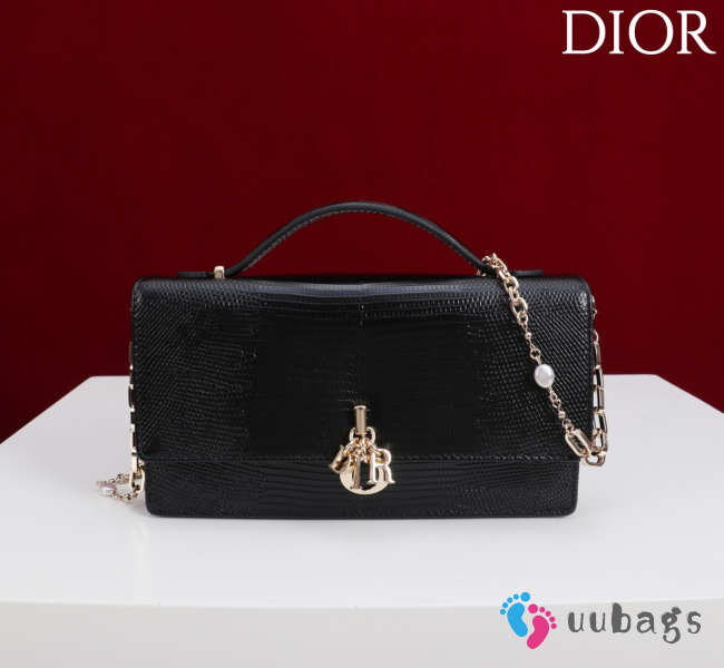 Uubags My Dior Top Handle Bag In Black Python Embossed Leather 21x11.5x4.5cm - 1