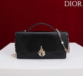 Uubags My Dior Top Handle Bag In Black Python Embossed Leather 21x11.5x4.5cm