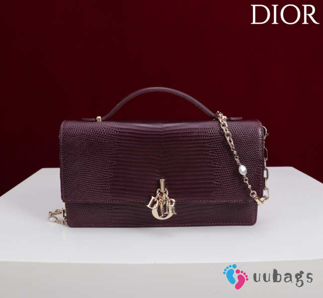 Uubags My Dior Top Handle Bag In Burgundy Python Embossed Leather 21x11.5x4.5cm - 1