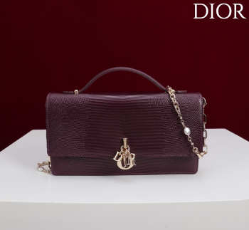 Uubags My Dior Top Handle Bag In Burgundy Python Embossed Leather 21x11.5x4.5cm
