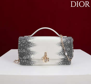 Uubags My Dior Top Handle Bag In White Python Embossed Leather 21x11.5x4.5cm