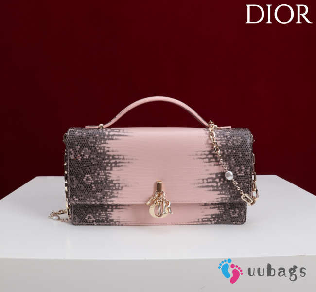 Uubags My Dior Top Handle Bag In Pink Python Embossed Leather With Gold Hardware 21x11.5x4.5cm - 1