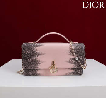 Uubags My Dior Top Handle Bag In Pink Python Embossed Leather With Gold Hardware 21x11.5x4.5cm