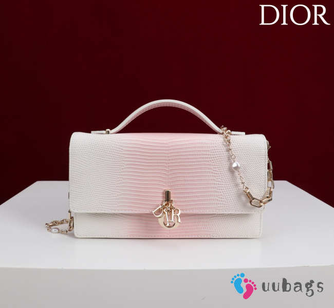 Uubags My Dior Top Handle Bag In White/ Pink Python Embossed Leather 21x11.5x4.5cm - 1