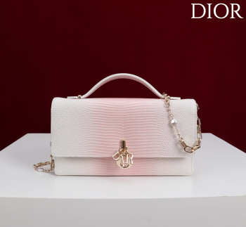 Uubags My Dior Top Handle Bag In White/ Pink Python Embossed Leather 21x11.5x4.5cm