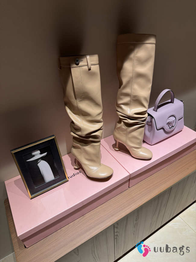 Uubags Loewe Toy Panta leather over-the-knee boots beige 10cm - 1