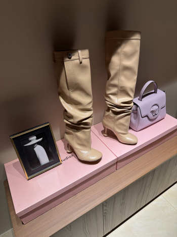 Uubags Loewe Toy Panta leather over-the-knee boots beige 10cm