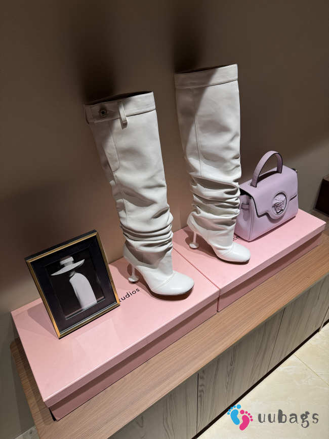 Uubags Loewe Toy Panta leather over-the-knee boots white 10cm - 1