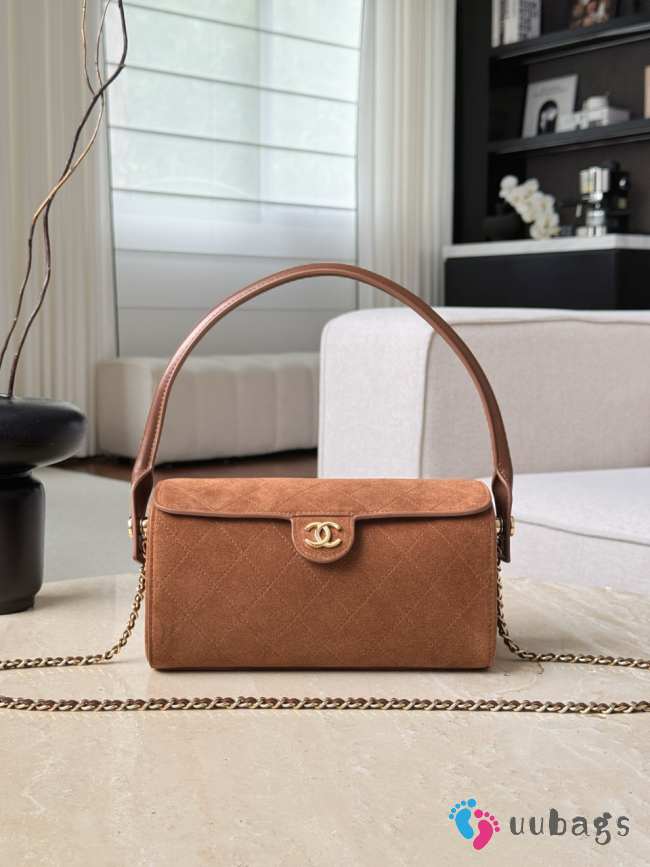 Uubags Chanel clutch with chain in suede calfskin & gold-tone metal brown 23x11x12.5cm - 1