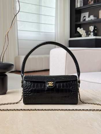 Uubags Chanel Clutch With Chain In Crocodile Embossed Calfskin & Gold-Tone Metal Black 23x11x12.5cm