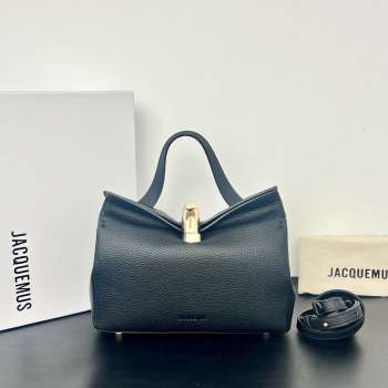 Uubags Jacquemus small Valérie calfskin leather bag in black 24x14x7.5cm