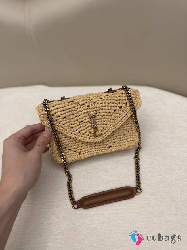 Uubags YSL Mini Loulou Shoulder Bag In Natural Raffia Bronze-toned Metal 20x12x5cm - 1