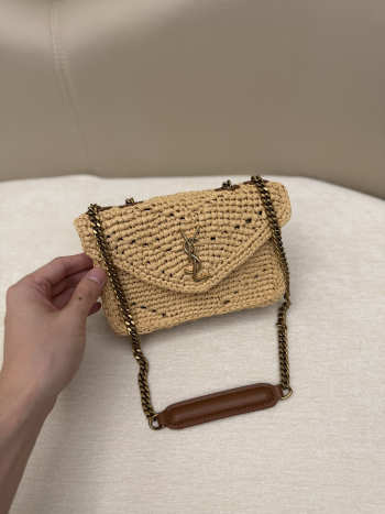 Uubags YSL Mini Loulou Shoulder Bag In Natural Raffia Bronze-toned Metal 20x12x5cm