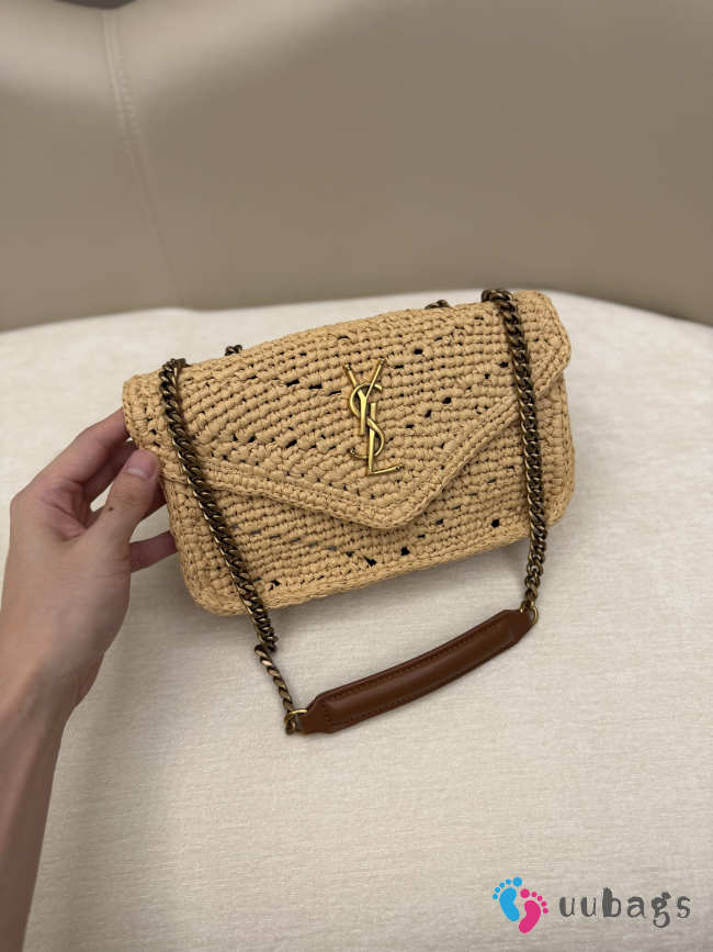 Uubags YSL Mini Loulou Shoulder Bag In Natural Raffia Light Gold-toned Metal 20x12x5cm - 1