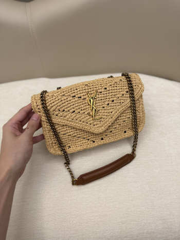Uubags YSL Mini Loulou Shoulder Bag In Natural Raffia Light Gold-toned Metal 20x12x5cm