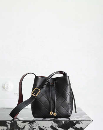 Uubags Chanel Small Bucket Bag In Calfskin & Gold-Tone Metal Black 19x18x10cm