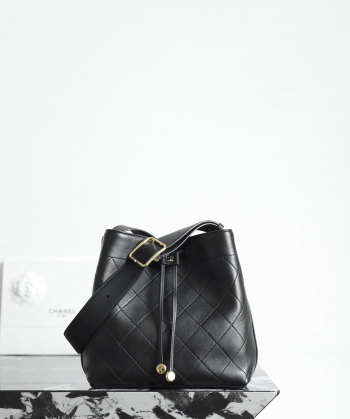 Uubags Chanel Medium Bucket Bag In Calfskin & Gold-Tone Metal Black 23x23x14.5cm