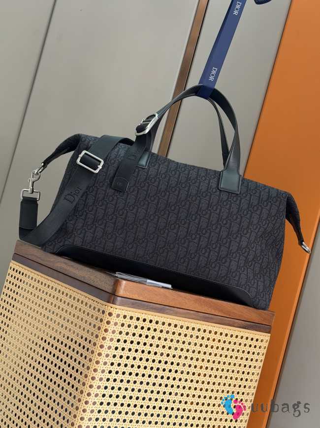 Uubags Dior Jett Weekender Bag Black Dior Oblique Jacquard and Black Grained Calfskin 44x28x21cm - 1
