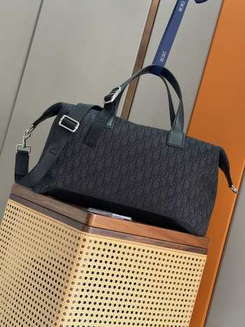 Uubags Dior Jett Weekender Bag Black Dior Oblique Jacquard and Black Grained Calfskin 44x28x21cm