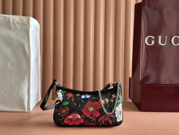 Uubags Gucci Gossip small shoulder bag in black and multicolor nylon 21x11.5x3cm