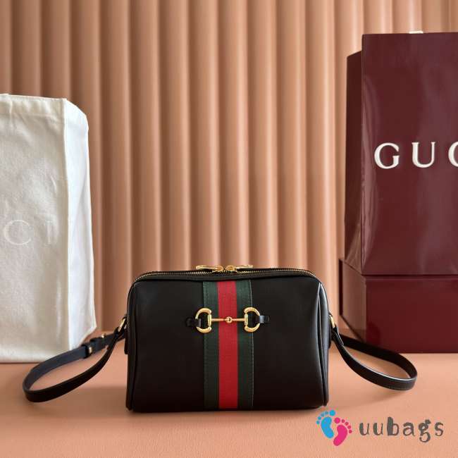 Uubags Gucci Horsebit Web small camera bag in black leather 22x13.5x9cm - 1