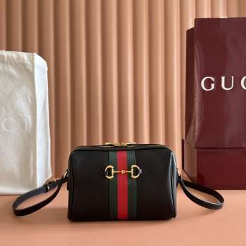 Uubags Gucci Horsebit Web small camera bag in black leather 22x13.5x9cm
