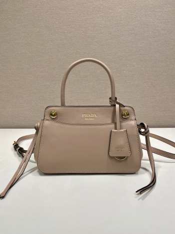 Uubags Prada 1BA511 carry mini leather handbag in sand beige 20x13.5x6cm