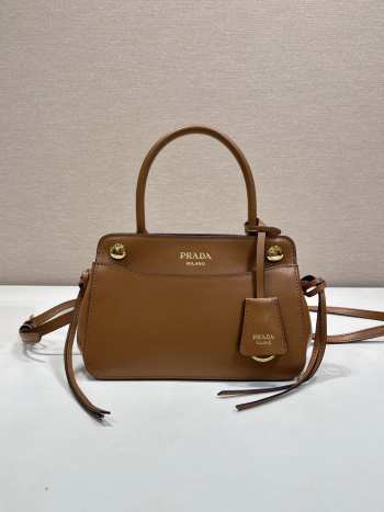 Uubags Prada 1BA511 carry mini leather handbag in cognac 20x13.5x6cm