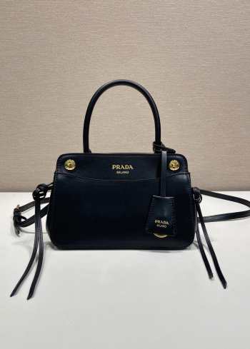 Uubags Prada 1BA511 carry mini leather handbag in black 20x13.5x6cm