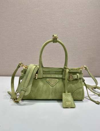 Uubags Prada Bonnie suede mini handbag in agave 23.5x12x9cm
