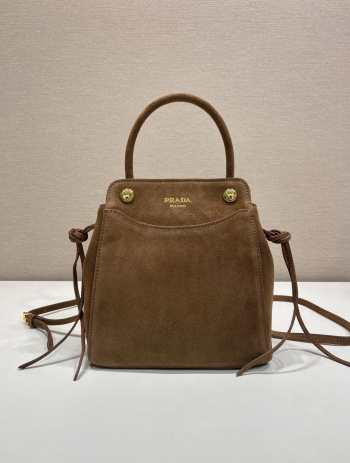 Uubags Prada Carry mini suede handbag in brown 19x21x7cm