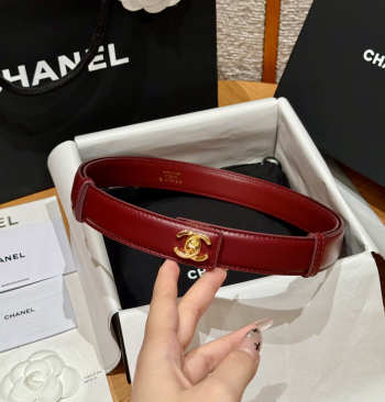 Uubags Chanel Leather Belt In Calfskin & Metal Burgundy & Gold 2.5cm