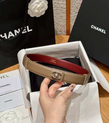 Uubags Chanel Leather Belt In Calfskin & Metal Dark Beige & Silver 2.5cm