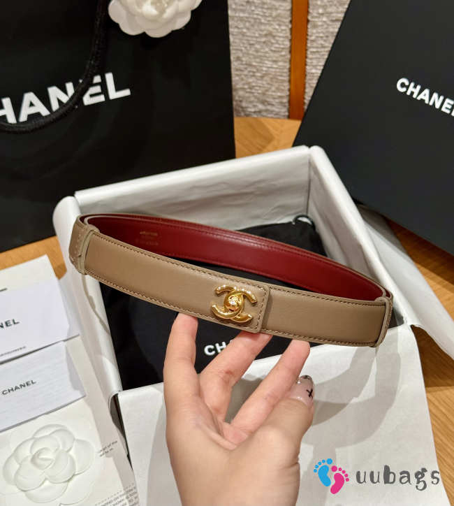 Uubags Chanel Leather Belt In Calfskin & Metal Dark Beige & Gold 2.5cm - 1