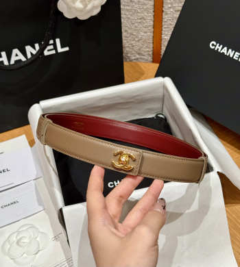 Uubags Chanel Leather Belt In Calfskin & Metal Dark Beige & Gold 2.5cm